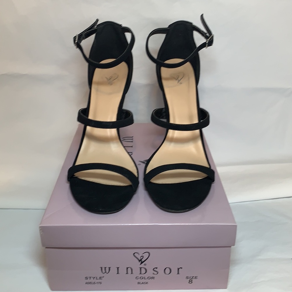Windsor brand black double strap stilettos - size 8.  Gently worn with box. - Picture 4 of 5